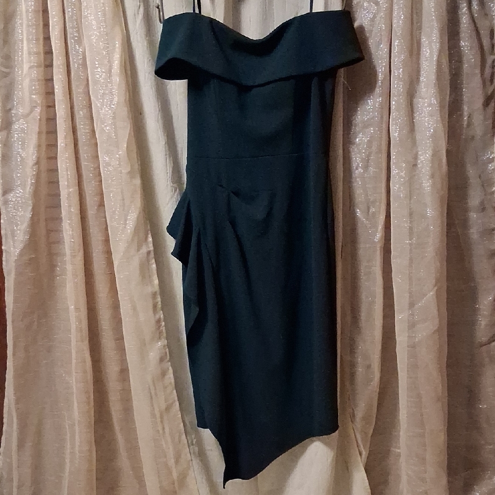Chic One-Shoulder Dark Green Dress - Picture 5 of 9